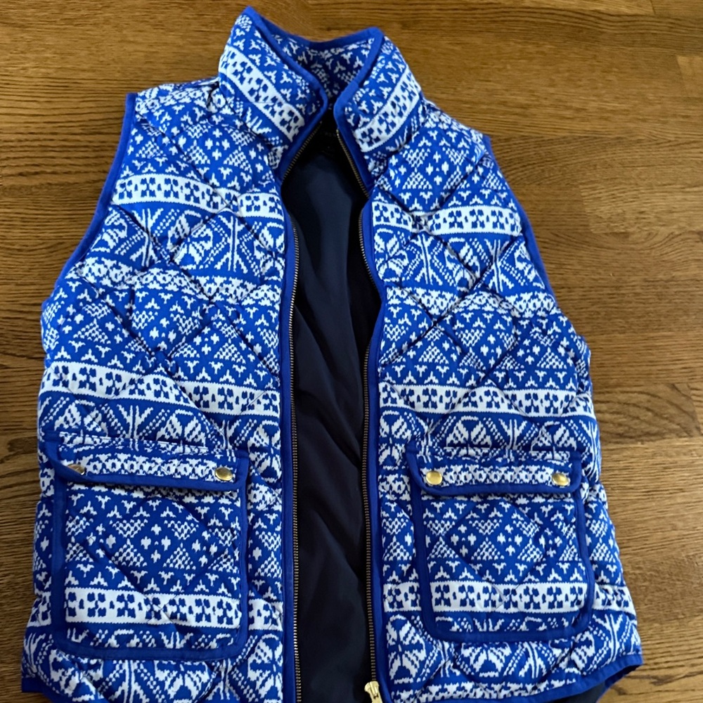 J. Crew Blue and White Patterned Vest